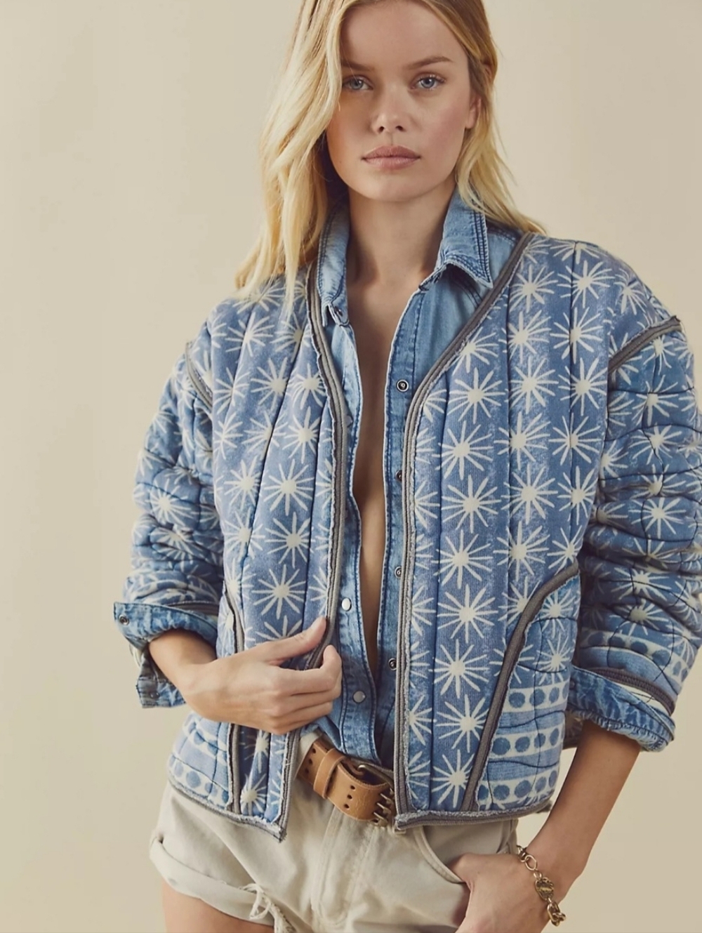 Free People Kara Quilted Jacket 💙🩵🤍 - Picture 1 of 11